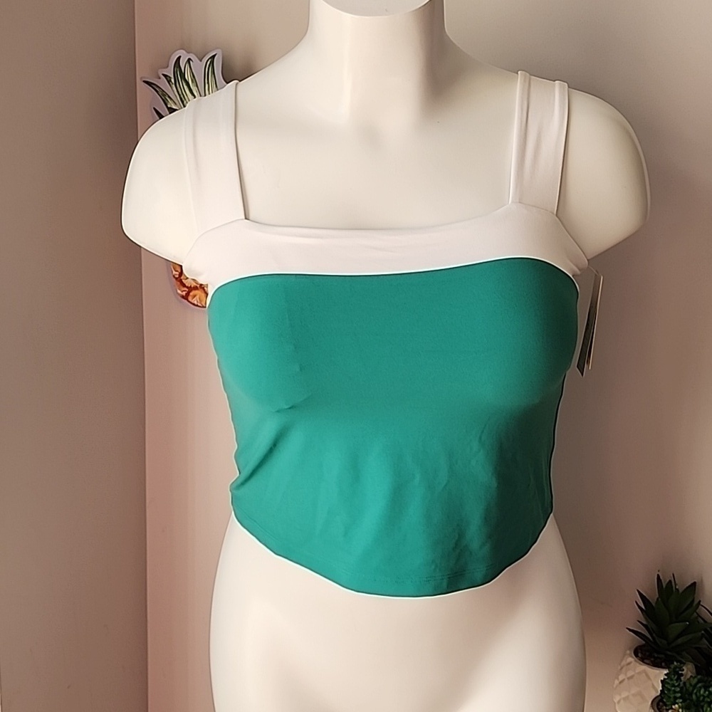 all in motion - Resort Tank w/ Built-In Shelf Bra, Cropped, Forest Green & White